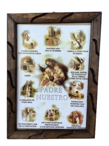 Padre Nuestro Oracion Con Imagenes en Cuadro Rustico 13"x18" De Madera , New - Picture 1 of 2
