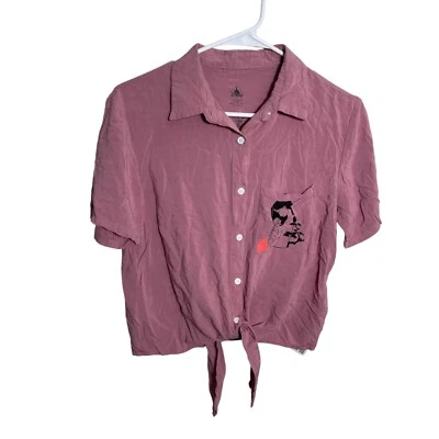 Blusa para mujer Disney Parks Mulan XS rosa camisa con botones manga corta corbata Foto 1 de 4