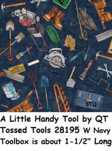 A Little Handy Tool cotton Quilt fabric by QT Tossed Tools 28195 Blue - Picture 1 of 12