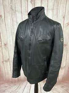Hugo Boss schwarze Herren 42" Ziegenleder Lederjacke Biker Thermore JERRIE-W - Bild 1 von 24