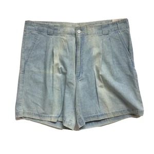 VTG 90s VAN HEUSEN 417 New Old Stock Cotton Shorts Blue Pleats Front Fades - Picture 1 of 8
