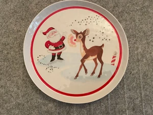 POTTERY BARN KIDS 2014 Melamine 8” Plate Santa & Rudolph - Picture 1 of 4