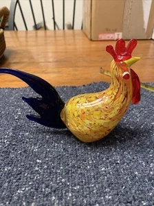 Murano Style Hand Blown Art Glass Rooster Chicken farm Sculpture Paper Weight - Picture 1 of 8