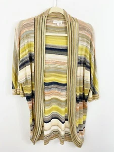 Monsoon Stripe Open Front Cardigan Size Medium Short Sleeves Multicolor Cotton - Picture 1 of 8