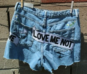 Topshop SHORTS Size 11 large 12 blue white denim cut offs LOVE ME NOT OFFER New - Picture 1 of 5
