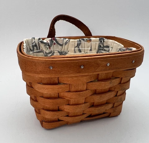 Longaberger 1993 Ambrosia Booking Basket Liners Leather Wall Hanger 5.75" Cover
