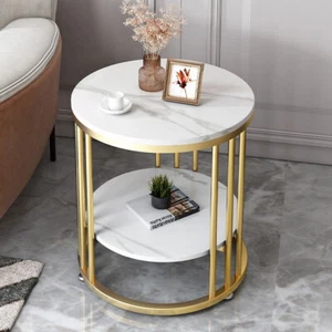 White Round Marble Coffee Table Sofa Side Table Anti-drop Fence Corner Cabinet - Picture 1 of 12
