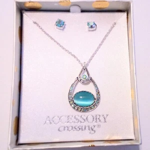Accesorio Cruce Azul Aurora Boreal y Ojo de Gato Collar Conjunto de Pendientes - Imagen 1 de 3