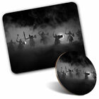 Mouse Mat & Coaster Set - BW - Medieval Battle Cavalry Infantry  #43198