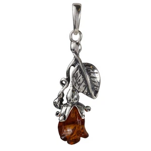 Sterling Silver and Baltic Amber Pendant "Rose" - Picture 1 of 9
