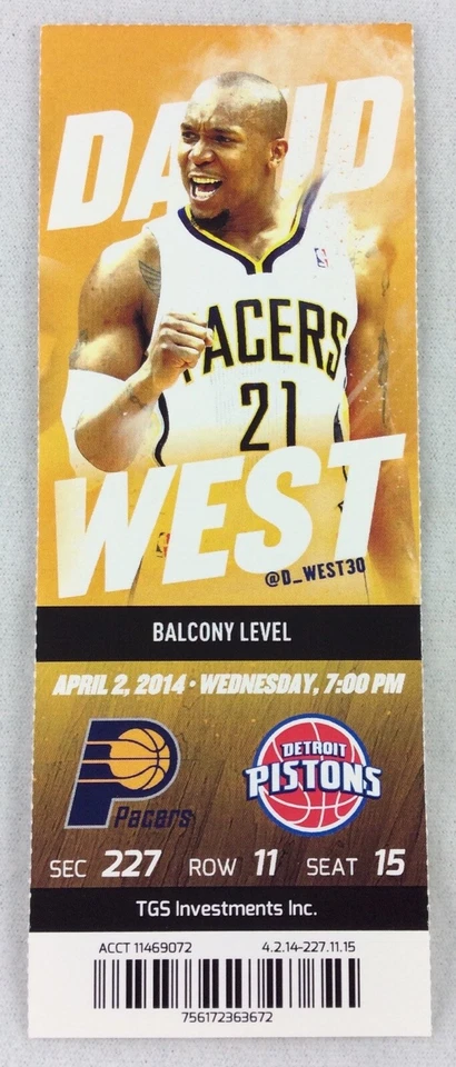 Boleto NBA 2014 04/02 Detroit Pistons at Indiana Pacers - David West Foto 1 de 1