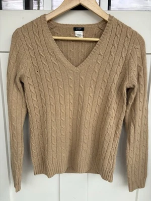 J.Crew Camel Cable Knit Wool-Blend V-Neck Sweater – Size S - Image 1 of 4