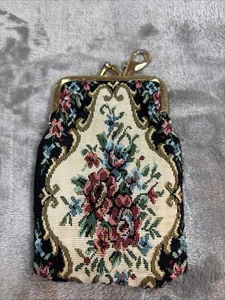 Monedero tapiz vintage floral a punta de aguja negro multicolor LEER - Imagen 1 de 24