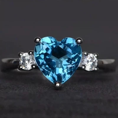 4.30Carat Heart Natural Topaz and Diamond Three Stone Ring 950PT Platinum Plated - Image 1 of 4