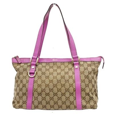 GUCCI GG Pattern Abbey Shoulder Bag Canvas Leather Beige Pink GHW Itlay 67DA040 - Image 1 of 4