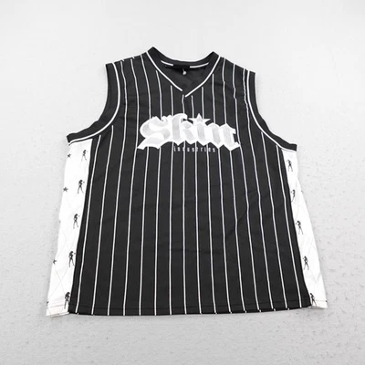 Camisa sin mangas vintage Skin Industries para hombre XL negra blanca jersey Y2K Foto 1 de 4