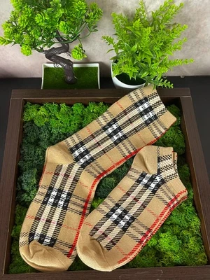 NEW Lot 2 Burberry Checkered Socks Embroidered Stretch Women Unisex Men’s 36-40 - Image 1 of 3