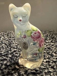 Fenton Kunstglas opalisierende stilisierte Katze handbemalt Figur - Bild 1 von 6