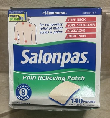 Parches SALONPAS 140 alivio del dolor 2,83 x 1,81 nuevos en caja abierta ~ CAD 02/28 Foto 1 de 3