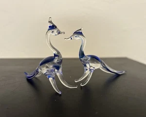 Murano Style Hand Blown Art Glass Blue & Clear Glass Peacock Figurines 2.75”x4” - Picture 1 of 5