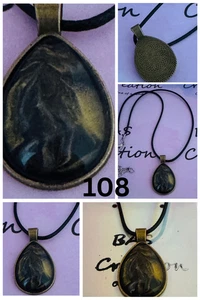 One of a kind Hand-Painted Fluid Art Teardrop Cabochon Necklace - Picture 1 of 6