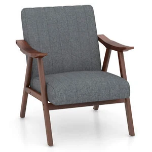 Modern Accent Chair Leathaire Leisure Armchair w/ Rubber Wood Frame & Felt Pads - Picture 1 of 9