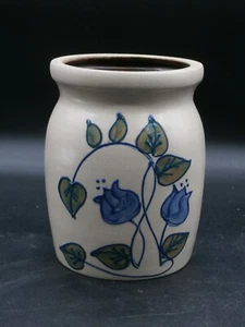 Vintage Beaumont Brothers Pottery Stoneware Salt-Glazed Crock Blue/Green Floral - Picture 1 of 9