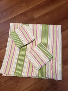 Pottery Barn Duvet Cover & Euro Shams (2) Full/Queen Striped Green Pink - Picture 1 of 10