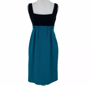 Diane Von Furstenberg Rosario Black Teal Wool Blend Dress Sz 12 Flaw - Picture 1 of 18