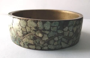 Vintage REAL Turquoise Chip Bracelet 1" Wide Brass Base Made-India 60s/70s Boho - Picture 1 of 8