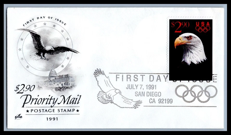 US FDC # 2540 $2.90 Eagle ArtCraft  Low Cancel 1991, 0a158 - Image 1 of 1
