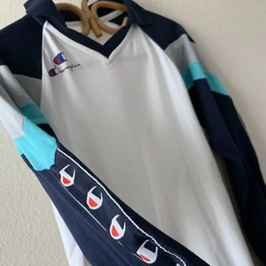 Vintage 80s Champion Logo Long Sleeve Colorblock T Shirt L Surf Skate Grunge - Picture 1 of 9