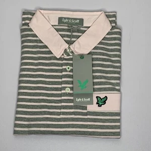 Lyle & Scott Green Eagle Fine Stripe Jersey Polo - Medium - Pink Sorbet RRP £50 - Picture 1 of 5