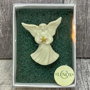 Vintage Signed LENOX White Porcelain Angel Gold Star Brooch Pin Still In Box - Picture 1 of 8