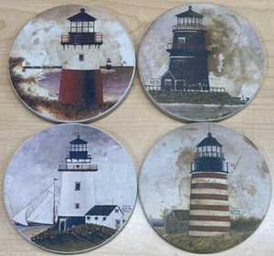 (4) Lighthouse Stone Round Coasters David Carter Brown Absorbent - Picture 1 of 8