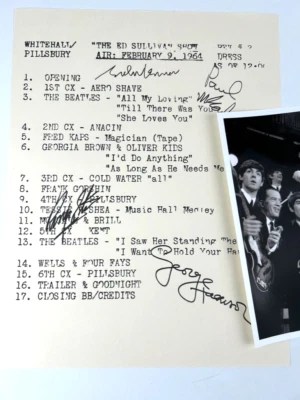 THE BEATLES SIGNED Ed Sullivan Show Set Play List 1964 w/ Photo New York City - Image 1 of 4