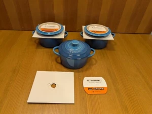 Le Creuset Stoneware 3 Mini Round Cocottes Baking Dishes Marseille Blue 8oz Set - Picture 1 of 10