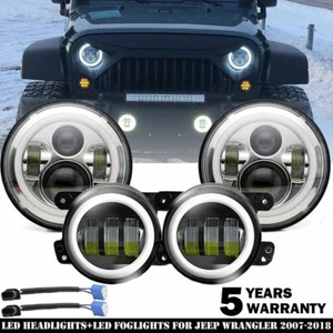 7" inch LED Headlight Halo +4" inch Fog Lamp Kit For 07-17 Jeep Wrangler JK - Picture 1 of 12