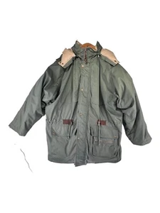 River Trader Men Size L Coat Down Feather Green Beige Zipper Snaps Removable Hat - Picture 1 of 18