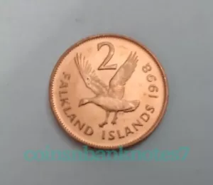 1998 Falkland Islands 2 Pence Coin, KM3a Unc. / Bird: Upland Goose - Picture 1 of 2