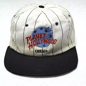 Vintage Planet Hollywood Chicago Hat Cap Men's Black White Stripes Snap Back - Picture 1 of 8