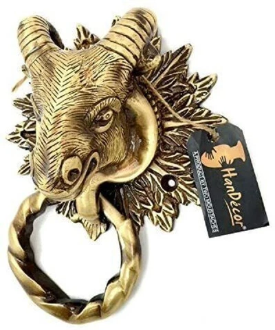 Set of 2 Brass Sheep Design Brass Door Knocker Set Standard Size Antique Yellow Cover