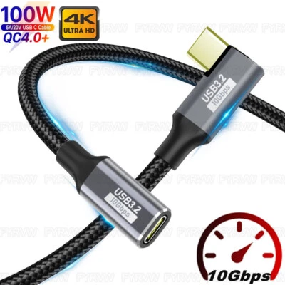 USB3.2 Elbow Extension Cable USB Type C 4K 10Gbps PD100W Male to Female Cable - Image 1 of 4