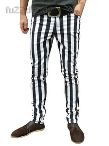 Pantalones ajustados de colección indie mod a rayas blancos hipsters - Imagen 1 de 3