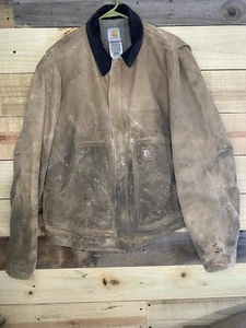 Carhartt Men's Tan Brown Jacket Large RN# 14806 Well Used FLAWS READ - Picture 1 of 13