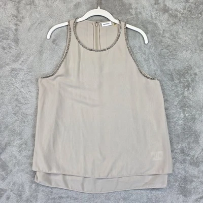 DKNYC Sleeveless Top Womens Medium Beige Overcast Beaded Neckline Layered Blouse - Image 1 of 4