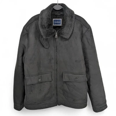 Club Room Men's Faux Suede Shearling Moto Bomber Jacket Black Medium - Image 1 of 4