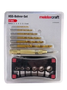Meistercraft® 8-teiliges HSS Metall Bohrer-Set mit Bohrschablone 2-8 mm - Bild 1 von 1