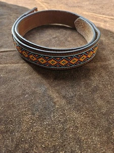 Beaded hand tooled leather Western Belt belt Size 34 No Buckle - Picture 1 of 7