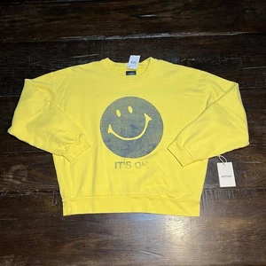 Mother Drop Square Graphic Sweatshirt Yellow Smiley Face Long Sleeve Sz M NWT - Picture 1 of 16